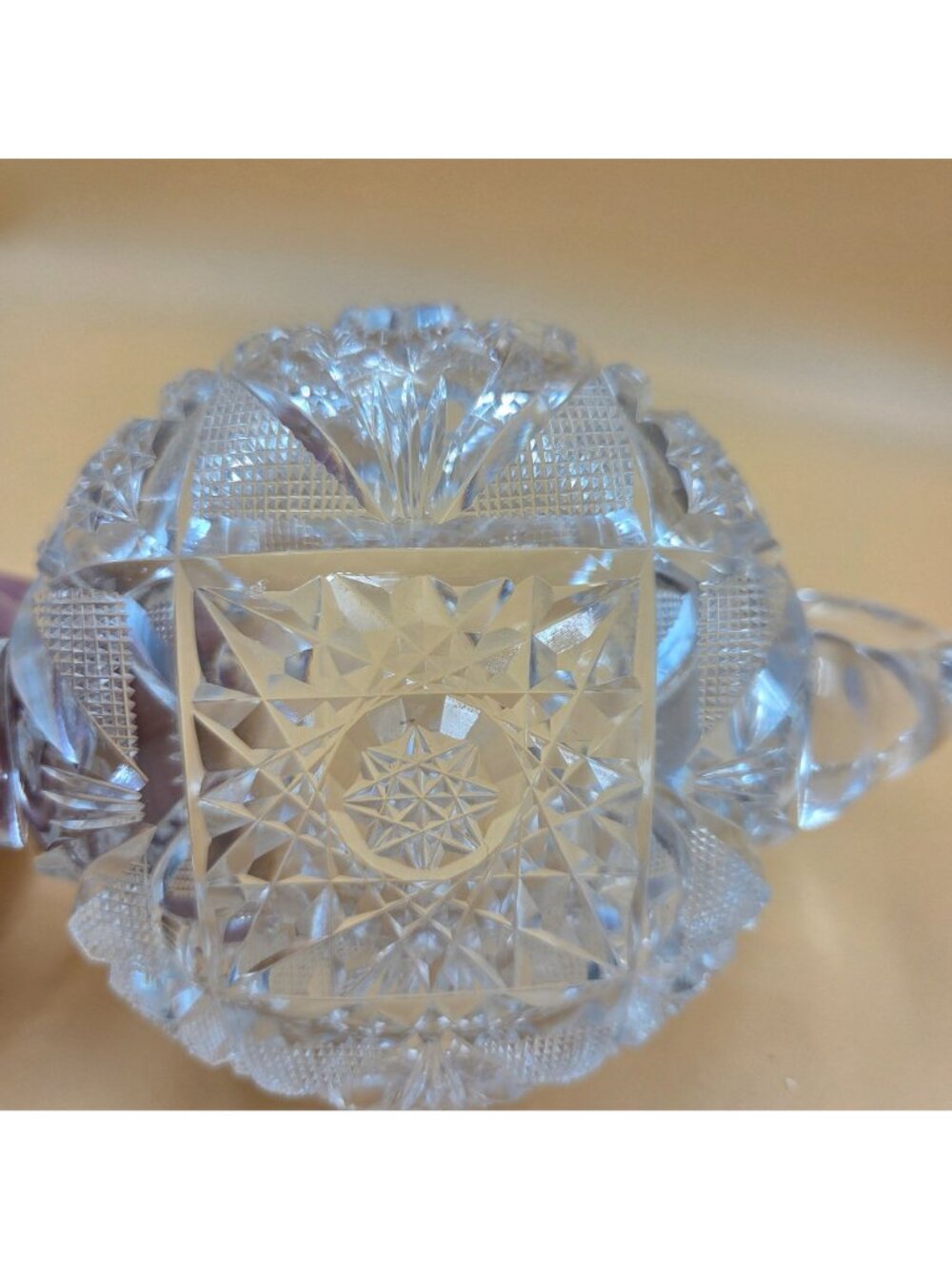American Brilliant Cut Glass Sugar Creamer Set Hobstar Fan Crosshatch ABP - Picture 8 of 16
